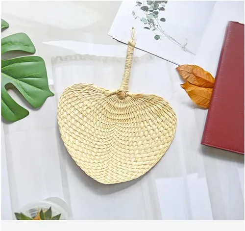Miniatura 2 de TJCGCKK - Ventilador de paja tejida hecha a mano para verano, ventilador de mano de ratán, rafia, caña de caña, ventilador de paleta manual natural