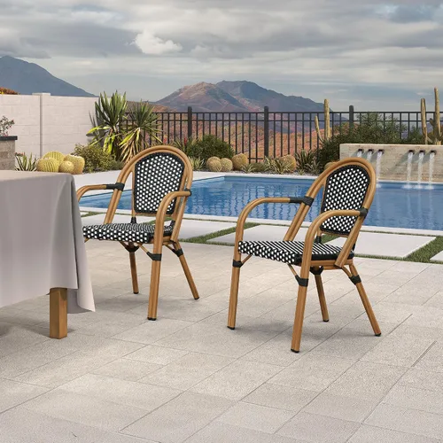 Miniatura 2 de PURPLE LEAF Juego de 2 sillas francesas de mimbre de aluminio, mimbre tejido a mano, sillas de comedor al aire libre para patio, cocina, jardín