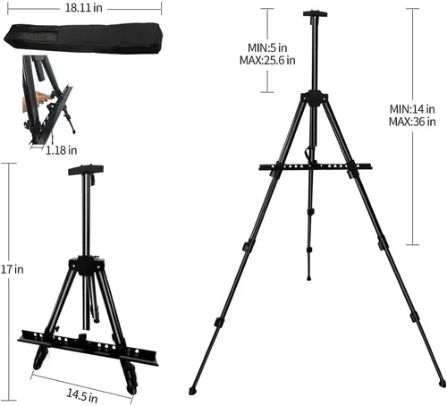 Miniatura 5 de RRFTOK Soporte de caballete para letreros y pintura: caballetes de trípode de metal ajustables para altura de exhibición de 17 a 66 pulgadas