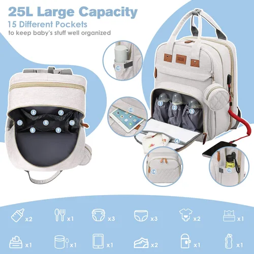 Miniatura 2 de JSTPRO Mochila para pañales, bolsa de pañales grande con cambiador, regalos para nuevas madres, bolsa de pañales unisex ligera e impermeable