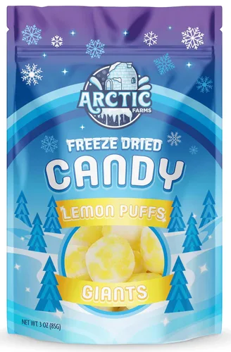 Miniatura 6 de Arctic Farms Caramelos liofilizados de caramelo agrio en bolsa y en caja (Gigantes de limón) (3 onzas)