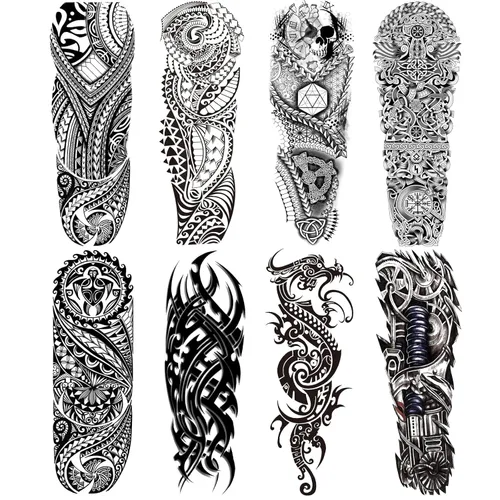 Miniatura 10 de Adhesivos de manga de tatuajes falsos de lobo león, brazo completo, dragón animal, tribal, mangas temporales de tatuaje para hombres, mujeres