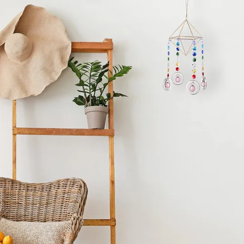 Miniatura 2 de rockcloud Soporte para plantas de aire hecho a mano, maceta geométrica moderna de metal, adorno colgante de vidrio de cristal, campanilla de viento