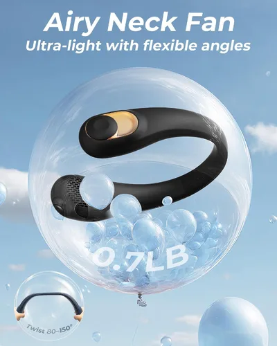 Miniatura 4 de TUNISE Ventilador de cuello, ventilador personal con pantalla LED, recargable USB-C, batería de 4000 mAh, ajuste de 3 velocidades y funcionamiento