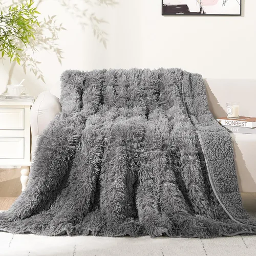 Cottonblue - Manta reversible de piel sintética sherpa con peso de 15 libras, manta cálida y pesada de lujo con pelo largo, manta súper suave y de