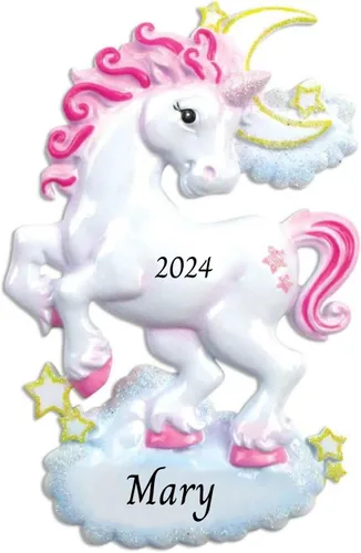 Adorno de Navidad personalizado de unicornio brillante 2025, recuerdo de nombre grabado personalizado para niñas, mágico para niños, adorno