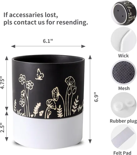 Miniatura 2 de Nihow Maceta de riego automático: maceta de cerámica de 6 pulgadas con orificio de drenaje y almacenamiento de agua para plantas de interior y Negro