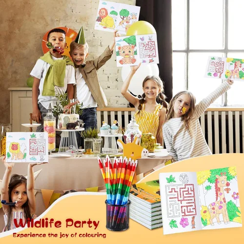 Miniatura 6 de BenLouis 24 Piezas Mini Libros para Colorear Safari de la Selva Niños Animales del Zoológico Recuerdos de Fiesta Pequeños Libros de Actividades a