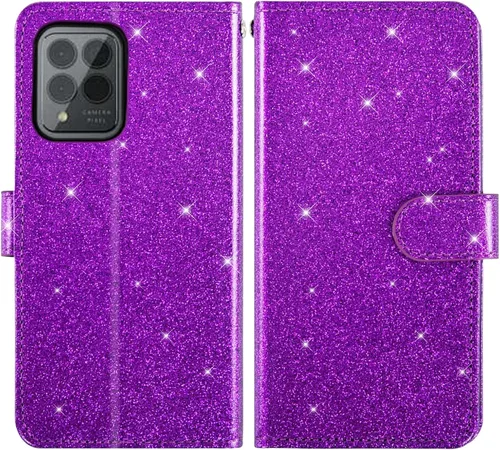 Miniatura 5 de Asuwish Funda de teléfono para T-Mobile Revvl 6 Pro 5G 2022 con protector de pantalla y cartera con purpurina, soporte para tarjeta con ranura