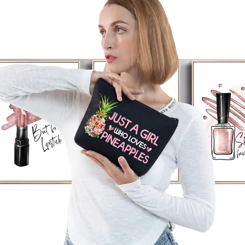 Miniatura 3 de LEVLO Bolsa de cosméticos divertida de piña, regalo para amantes de la fruta, piñas, cremallera, bolsa de piñas, regalo para amantes de las piñas