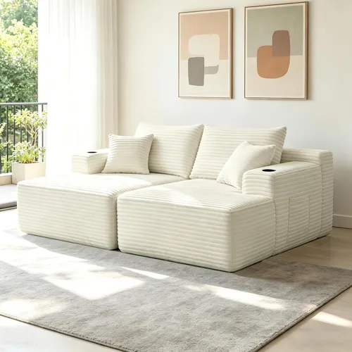 Miniatura 9 de Sofá cama convertible 3 en 1, sofá extraíble con puertos USB, portavasos y reposabrazos de almacenamiento, silla de dormir con mesa auxiliar