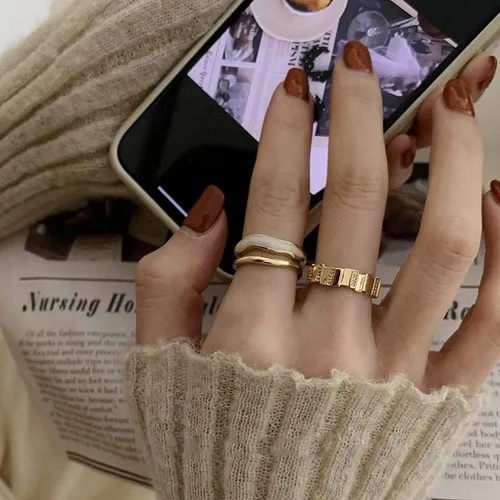 Miniatura 5 de Juego de anillos para mujer, diseño de doble esmalte de metal, anillos abiertos, joyería de moda, accesorios de fiesta para mujeres y niñas góticas