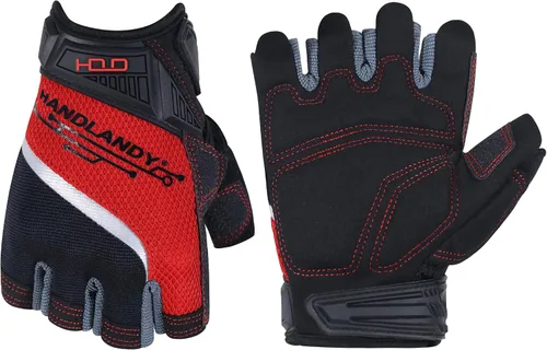 HANDLANDY Guantes de trabajo sin dedos para hombre, guante de trabajo de medio dedo con agarre, amortiguación de impactos, transpirable, protección