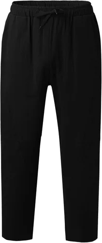Miniatura 2 de EELHOE Men Linen Pants Relaxed Fit Lightweight Casual Wide Leg Elastic Waist Breathable Summer Beach Trousers