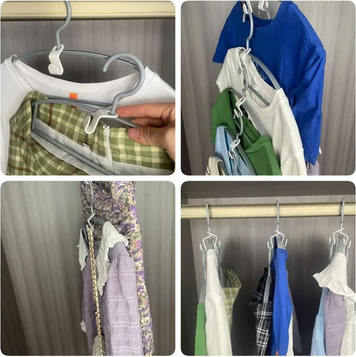 Miniatura 4 de Ganchos para colgar ropa, 64 clips extensores de colgador, ganchos en cascada, utilizados en perchas de armario, ahorro de espacio y armarios
