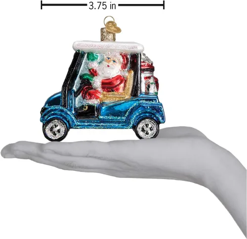 Miniatura 5 de Old World Christmas - Adorno de Navidad para árbol de Navidad, carrito de golf con Santa, vidrio soplado, colección deportiva