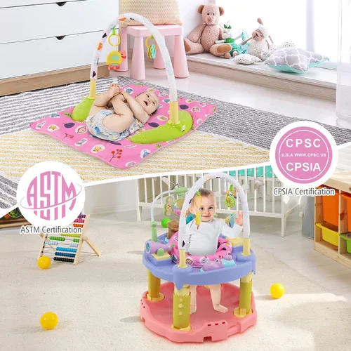 Miniatura 9 de BABY JOY Baby Bouncer Centro de actividades, centro de actividades y mesa 3 en 1 Tapete de juego para bebés, platillo de actividad de rebote
