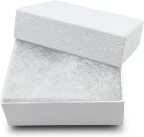 Miniatura 3 de TheDisplayGuys - Paquete de 100 cajas de cartón rellenas de algodón #11 para joyería, diseño de remolino blanco (2.1 x 1.8 x 0.8 pulgadas)