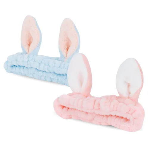 Miniatura 10 de YISSION 2 diademas de spa con orejas de oso, banda antideslizante para lavado de cara, maquillaje, cuidado de la piel, diadema facial, banda