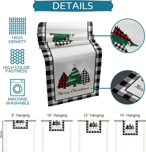 Miniatura 7 de Daleng Camino de mesa de árbol de búfalo de Navidad de 13 x 36 pulgadas, bufandas antideslizantes para decoraciones, fiestas, cenas y reuniones, 1