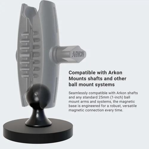 Miniatura 2 de ARKON Base magnética redonda resistente de 2.559 in de diámetro con bola de 0.984 in (1 pulgada)