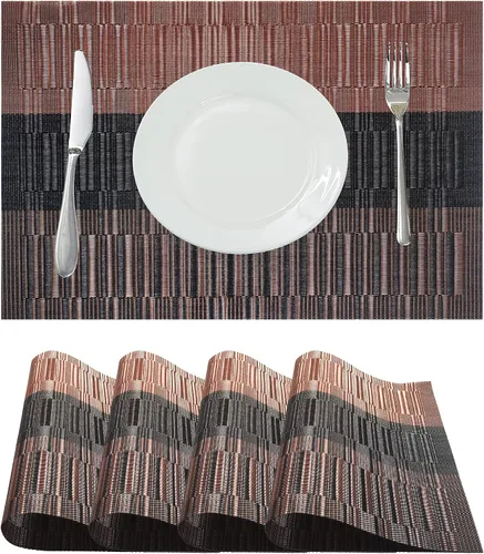Miniatura 18 de Manteles individuales para mesa de comedor, juego de 6 unidades, resistentes al calor, antideslizantes, de vinilo para cocina y comedor, 18" * 12