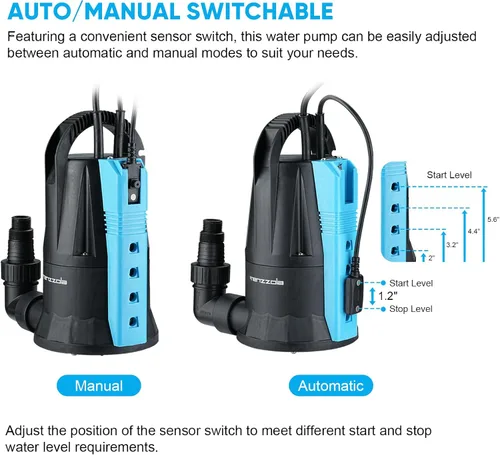 Miniatura 3 de Bomba de sumidero, bomba de agua sumergible automática de 1/3 HP 1850 GPH, bomba de eliminación de agua eléctrica portátil de bajo nivel