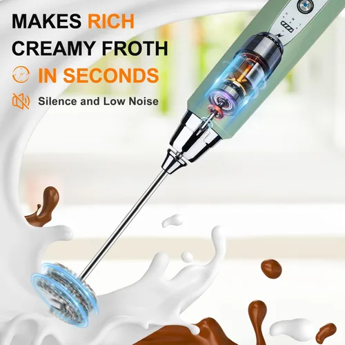 Miniatura 6 de YUSWKO - Espumador de leche recargable de mano con 3 cabezas, mezclador de bebidas con 3 velocidades ajustables para latte, cappuccino, chocolate