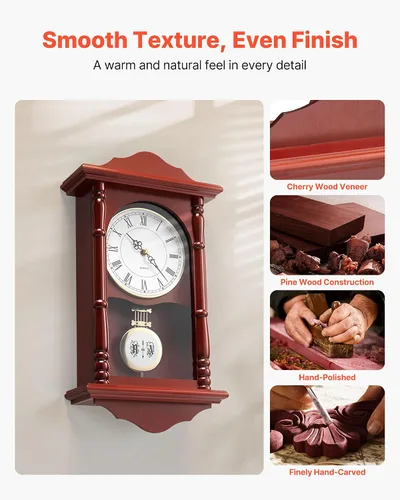 Miniatura 3 de VEVOR Reloj de pared vintage de abuelo, reloj de pared de madera de pino de 18 pulgadas con péndulo, relojes de pared de MDF con movimiento