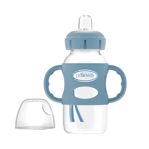 Miniatura 2 de Dr. Brown's Milestones - Botella de cuello ancho con asas 100% de silicona, asas de fácil agarre con boquilla suave para sorber, 9 onzas, azul