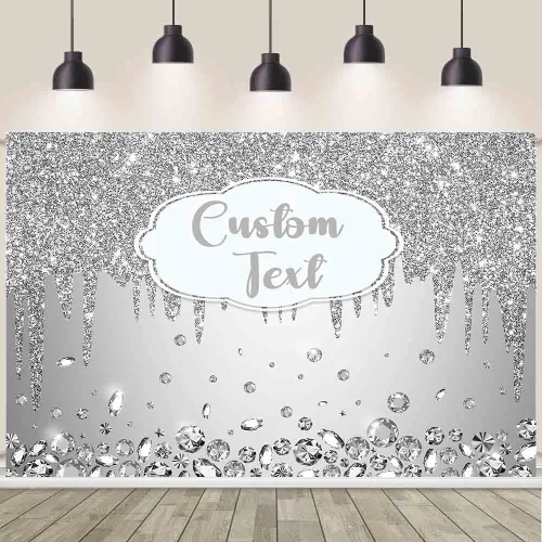 AIBIIN 7x5ft Personalized Customization Happy Anniversary Backdrop Silver Dripping Glitter Crystals Photography Background Cheers to Wedding