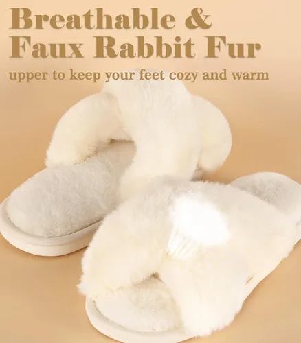 Miniatura 3 de Ankis - Pantuflas negras grises y blancas para mujer mullidas afelpadas y cómodas con banda cruzada espuma viscoelástica y punta abierta para casa