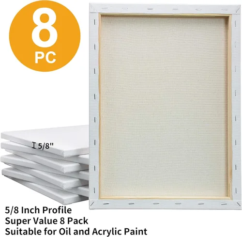 Miniatura 3 de FIXSMITH Lienzo blanco estirado de 12 x 16 pulgadas, paquete a granel de 8, imprimado, 100 % algodón, perfil de 5/8 pulgadas, paquete de gran valor