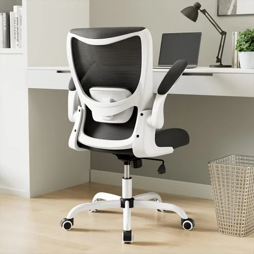 Miniatura 12 de MUXX.STIL Silla de oficina, silla de escritorio ergonómica de piel sintética con soporte lumbar ajustable y reposabrazos abatible, silla de Crema