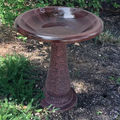 Miniatura 2 de Tierra Garden Baño para pájaros para exteriores, cuenco y soporte de baño de arcilla de fibra marrón de 24 x 19 pulgadas, fácil montaje, resistentes