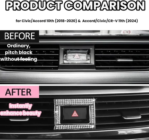 Miniatura 3 de Calcomanía brillante para cubierta de botón de advertencia de peligro compatible con Honda Civic/Accord de 10ª generación (2018-2022)