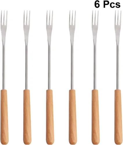 Miniatura 5 de DOITOOL 6 tenedores para fondue de acero inoxidable con mango de madera, diseño aislante térmico para postres de frutas, olla caliente, barbacoa al