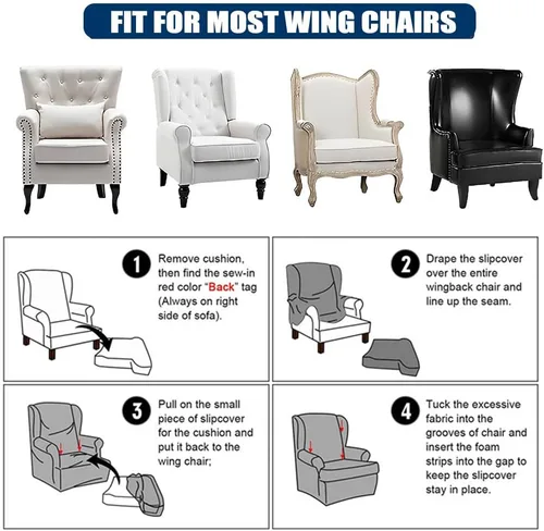 Miniatura 3 de Morbuy Funda para silla Wingback, fundas impermeables para silla con respaldo de ala, fundas elásticas lavables para silla con respaldo de ala