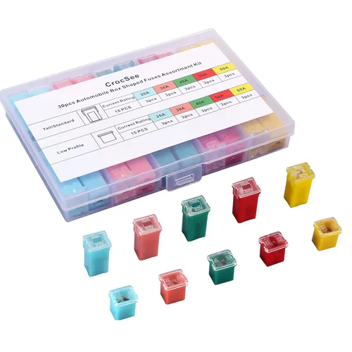 Kit de surtido de 30 fusibles para automóviles, fusibles automotrices de perfil alto y bajo en forma de caja para camiones, coches, vehículos