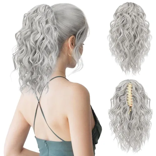 Miniatura 12 de Flufymooz Extensión de cola de caballo, extensión de cola de caballo corta de 12 pulgadas con pinza de garra, cabello ondulado rizado, clip