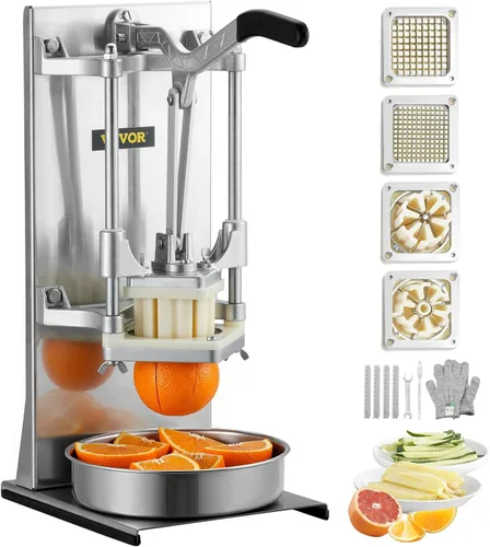 Miniatura 11 de VEVOR Picador comercial de frutas y verduras, cortador de patatas fritas de acero inoxidable con 4 cuchillas de 1/4 pulgadas 3/8 pulgadas 1/2