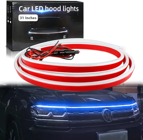 Tira de luz para capó de automóvil, 31 pulgadas, tira de luces LED azules exteriores para capó, flexible, impermeable, escaneo dinámico DC12V, luces