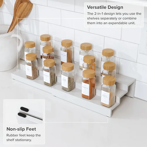 Miniatura 5 de KitchenEdge Organizador de especias expandible para gabinete, estante de 3 niveles para organización de especias (11 a 22 pulgadas), se adapta a 36