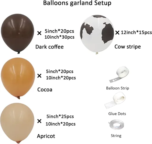 Miniatura 2 de Kit de arco de globos de vaquero – 150 piezas de cacao de albaricoque marrón desnudo con globos de impresión de vaca para decoración de fiesta