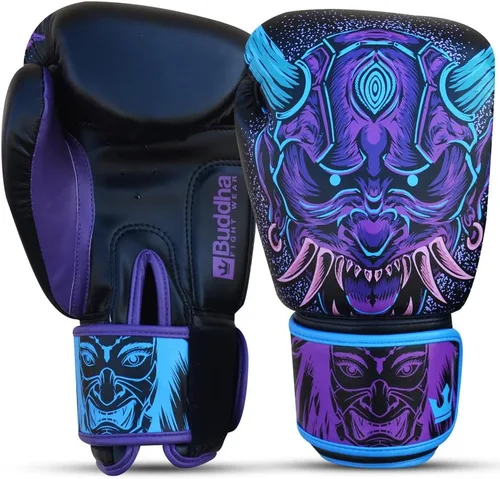 BUDDHA FIGHT WEAR - Guantes de boxeo Fantasy Luzbel - Muay Thai - Piel sintética de Kick Boxing - Tejido interior resistente al olor - Costuras