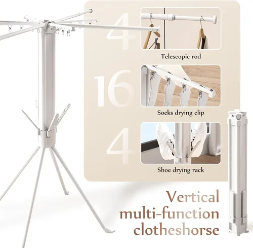 Miniatura 4 de Estante de secado de ropa resistente de 4 patas, estante de lavandería plegable y plegable de gran capacidad, estante de secado portátil