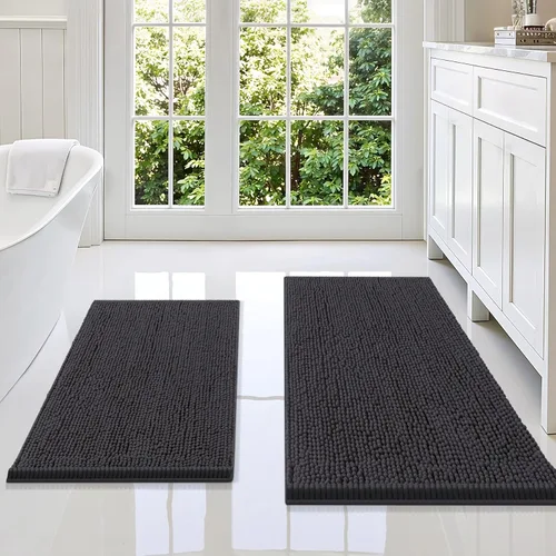 Miniatura 15 de Smiry Juego de 2 alfombras de baño, felpilla suave y absorbente, lavable a máquina, antideslizantes, para bañera, ducha y suelo