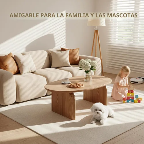 Miniatura 5 de Honyee - Mesa de centro moderna ovalada, pequeñas mesas de centro para la sala de estar - Parte superior de madera de roble con patas sólidas, mesa