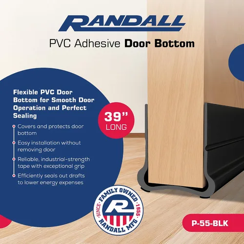 Parte inferior de puerta de PVC adhesivo flexible – 39 pulgadas de largo | Se adapta a puertas estándar de 1 3/4 pulgadas | Tope autoadhesivo para