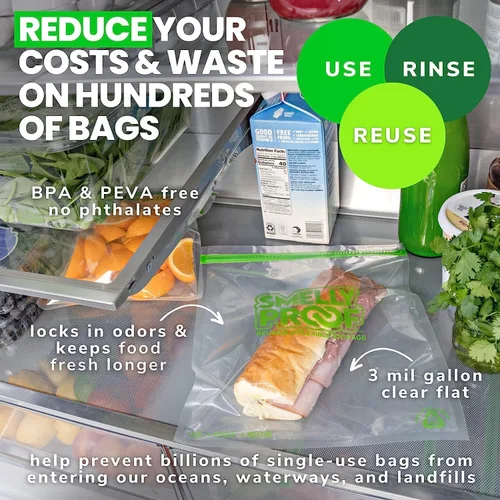 Miniatura 3 de Smelly Proof Bolsas reutilizables para almacenamiento de alimentos diseñadas y MFG, fabricadas en Estados Unidos, aptas para lavavajillas, fáciles
